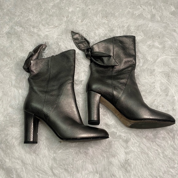 Jimmy Choo Malene 85 Anthracite Metallic Grainy Leather Bow Wrap Boots Grey 39.5 - Picture 12 of 14